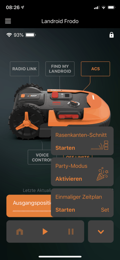 Worx Landroid WR147E App Startseite