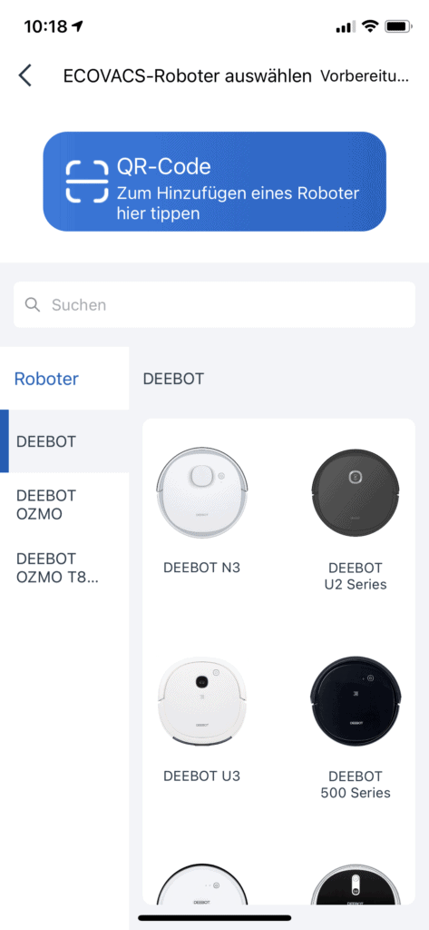 Ecovacs Home App - Neues Gerät hinzufügen