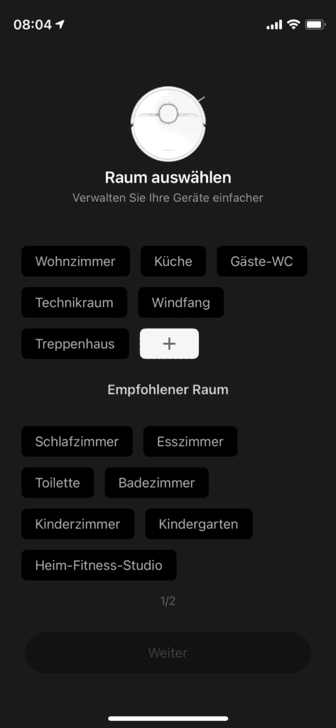 Dreame D9 Raumauswahl