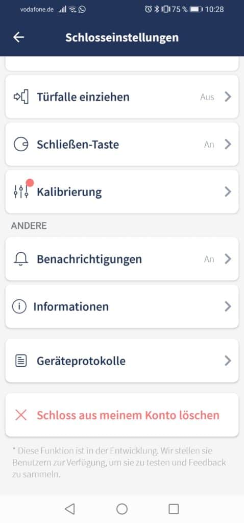 Tedee App Einstellungen