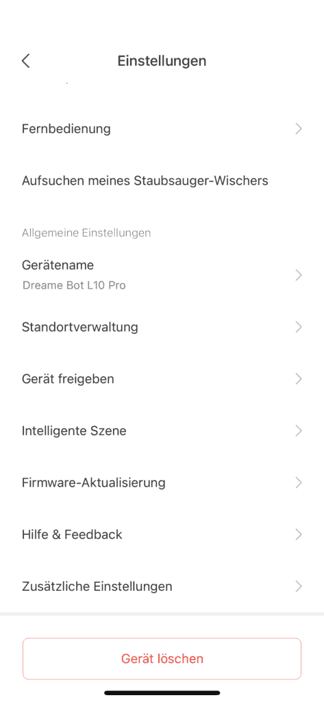 Dreame L10 Pro App Einstellungen