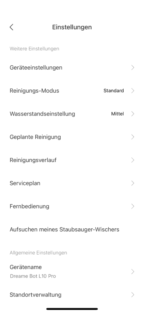 Dreame L10 Pro App Einstellungen