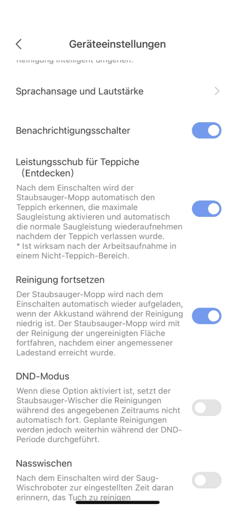 Dreame L10 Pro App Geräteeinstellungen